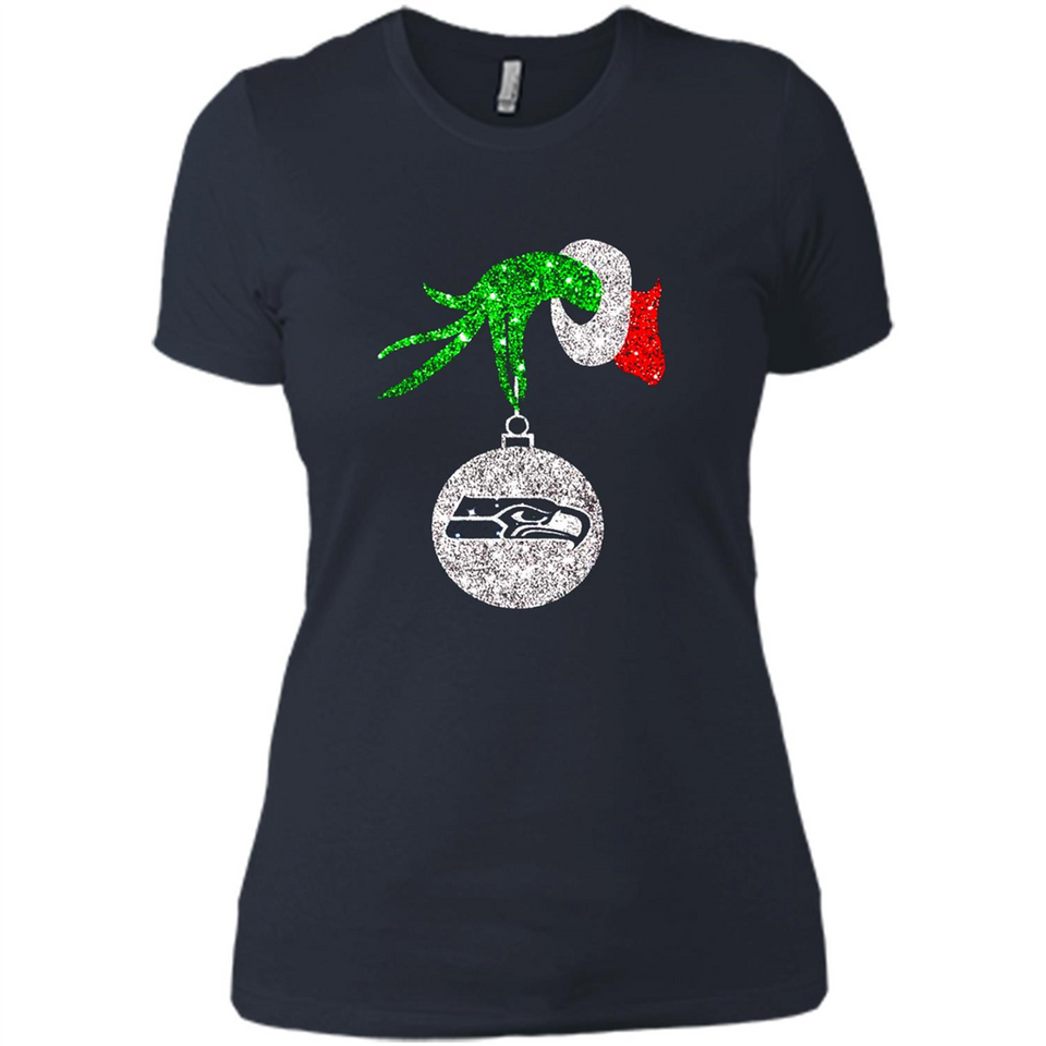 Funny Seattle Seahawks Glitter Grinch Monogram Ornament Christmas Gift - Ladies' Boyfriend T-Shirt