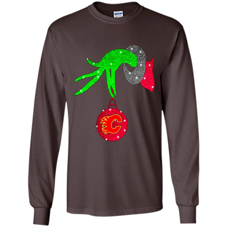 GRINCH HAND HOLDING CALGARY FLAMES GLITTER CHRISTMAS PINGPONG