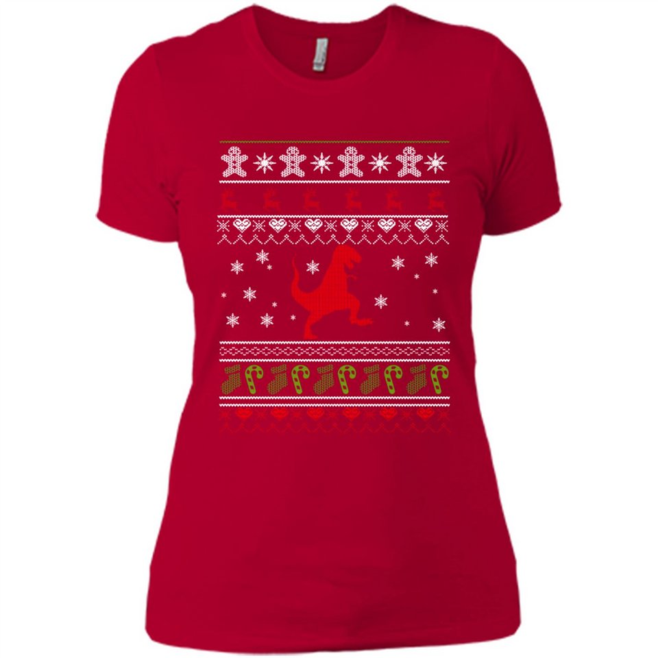 Dinosaur and Santa Ugly Christmas Sweater - Ladies' Boyfriend T-Shirt