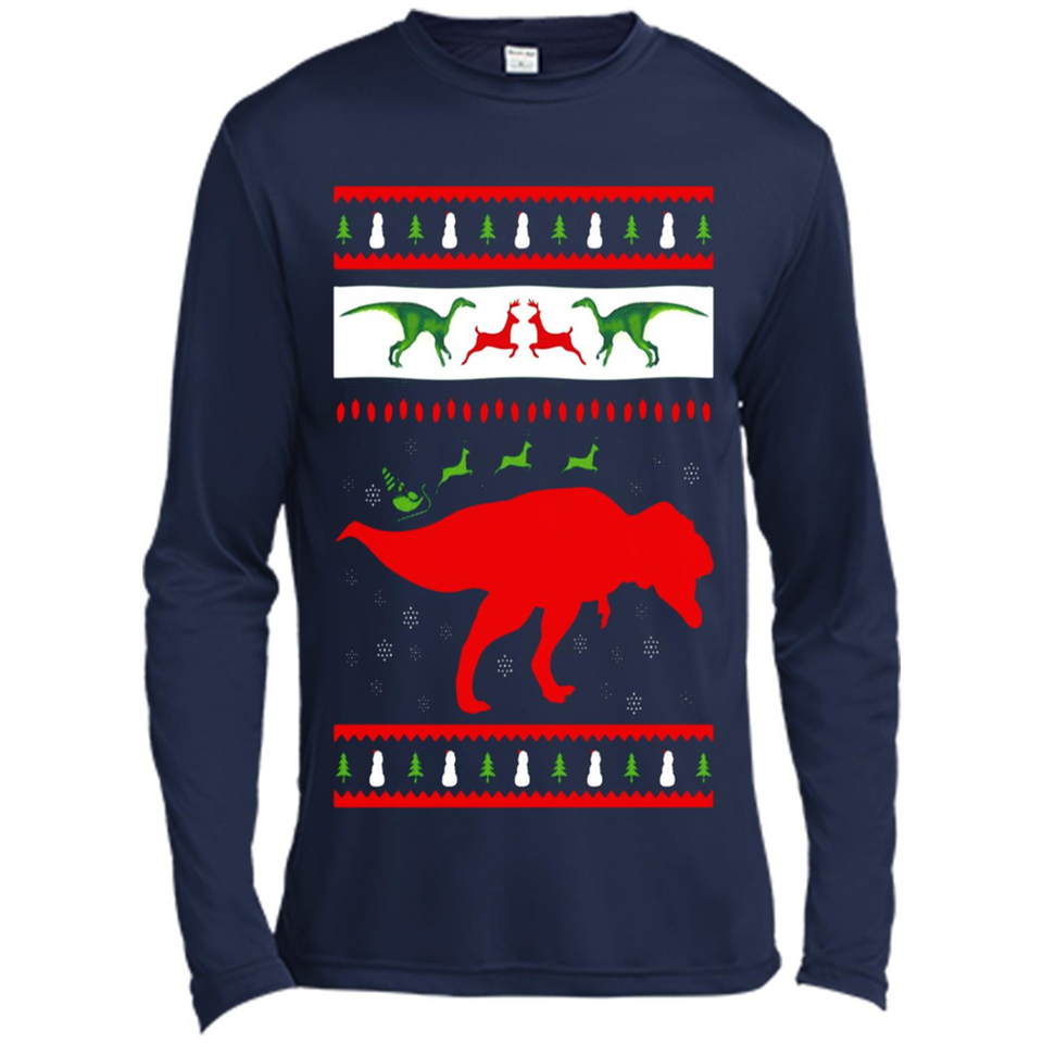 Dinosaur and Santa Clause Ugly Christmas Sweater - Canvas Long Sleeve T-Shirt