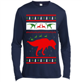 Dinosaur and Santa Clause Ugly Christmas Sweater - Canvas Long Sleeve T-Shirt