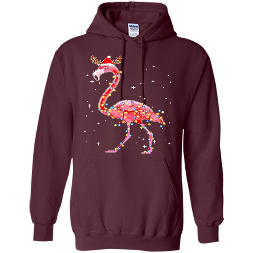 Christmas Lights Flamingo Wearing Santa Hat Funny Xmas - Hoodie
