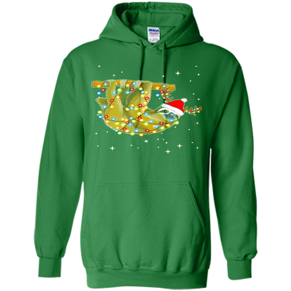 Christmas Lights Sloth Wearing Santa Hat Funny Xmas - Hoodie