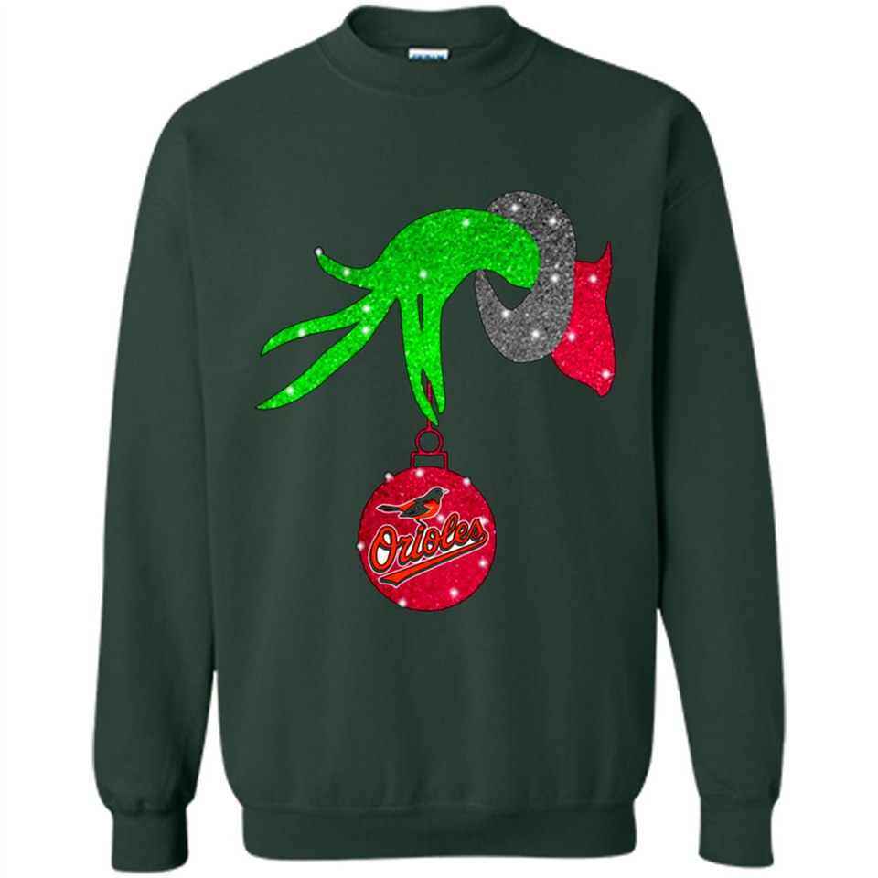 GRINCH HAND HOLDING BALTIMORE ORIOLES GLITTER CHRISTMAS PINGPONG