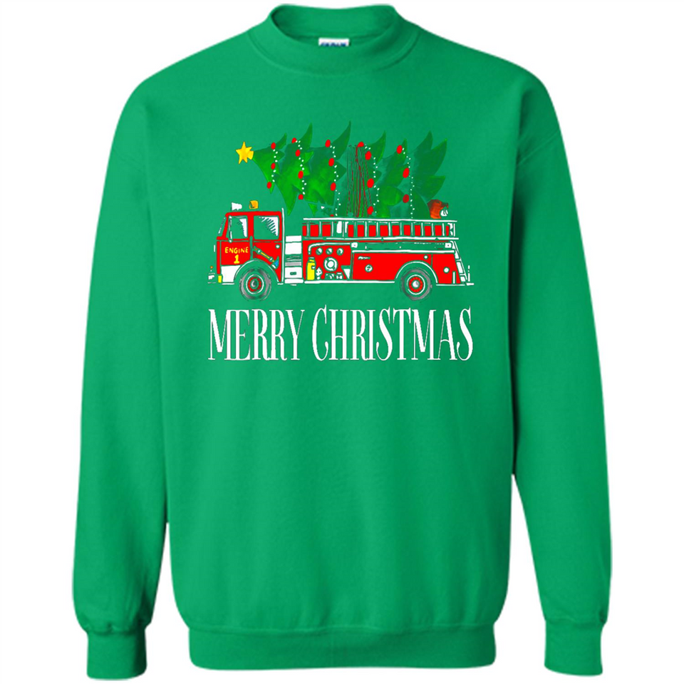 Firetruck Santa Sleigh Merry Christmas Firefighter - Sweatshirt