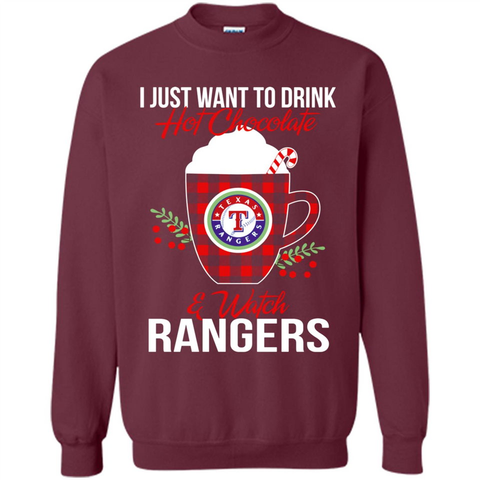 I Just Want To Drink Hot Chocolate & Watch Texas Rangers Ugly Christmas Sweater PINGPONG