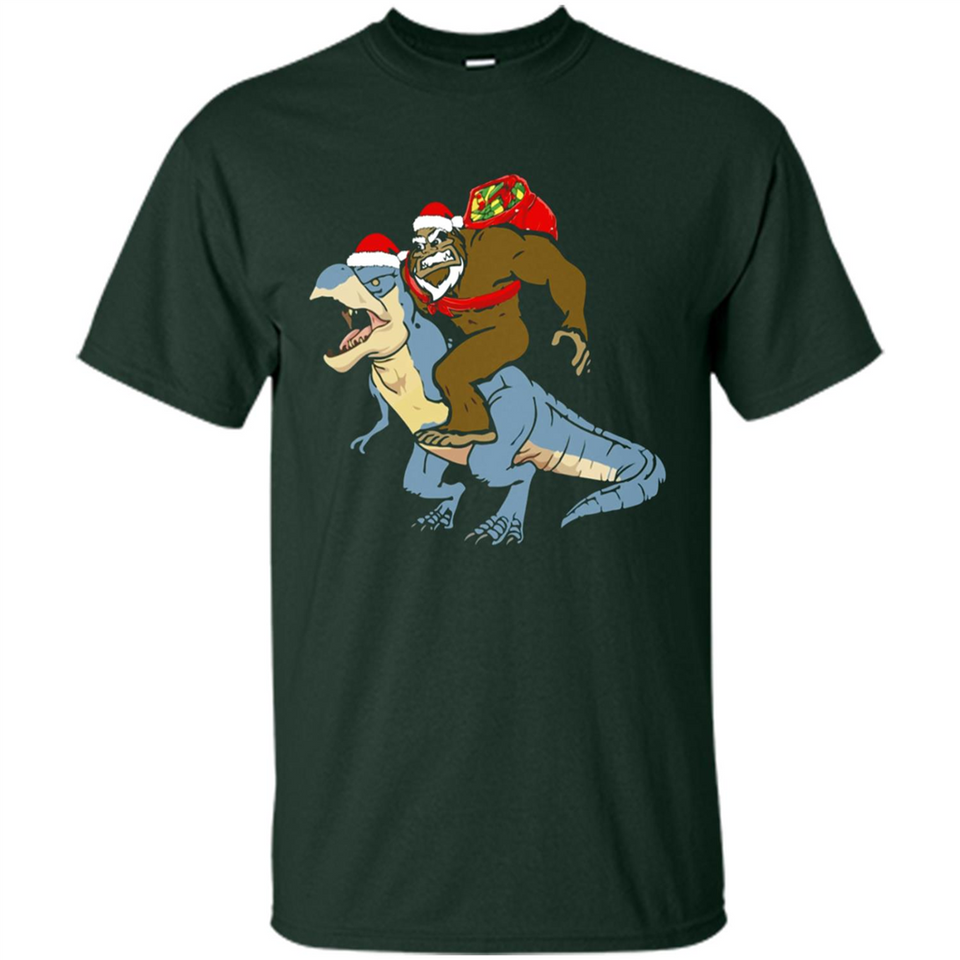 Bigfoot Riding Dinosaurus T-Shirt Funny Bigfoot Santa - Shirt