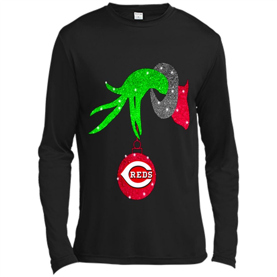GRINCH HAND HOLDING CINCINNATI REDS GLITTER CHRISTMAS PINGPONG