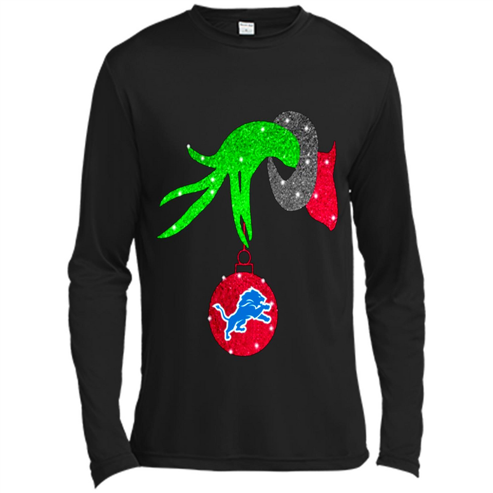 GRINCH HAND HOLDING DETROIT LIONS GLITTER CHRISTMAS PINGPONG