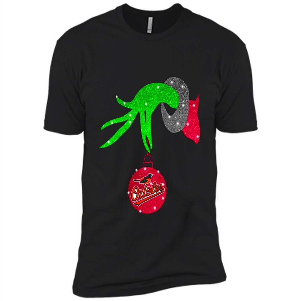GRINCH HAND HOLDING BALTIMORE ORIOLES GLITTER CHRISTMAS PINGPONG