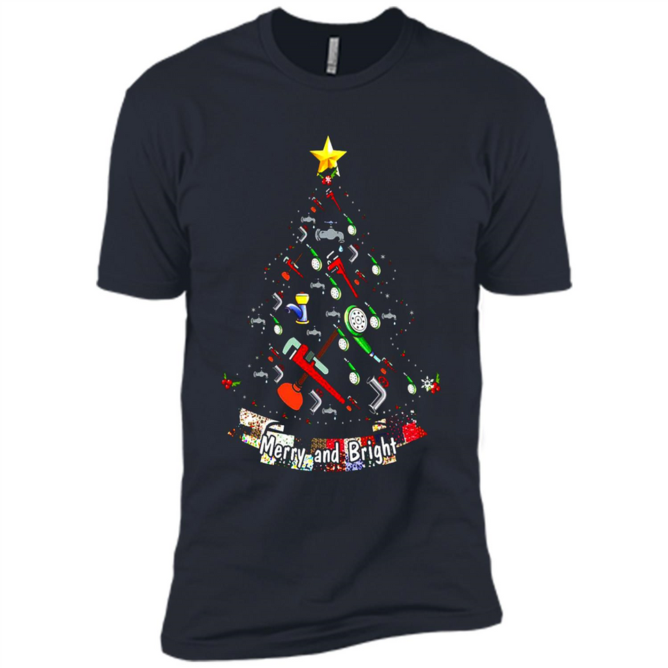 Merry And Bright Plumber Christmas Tree Shirt PINGPONG - Premium Short Sleeve T-Shirt