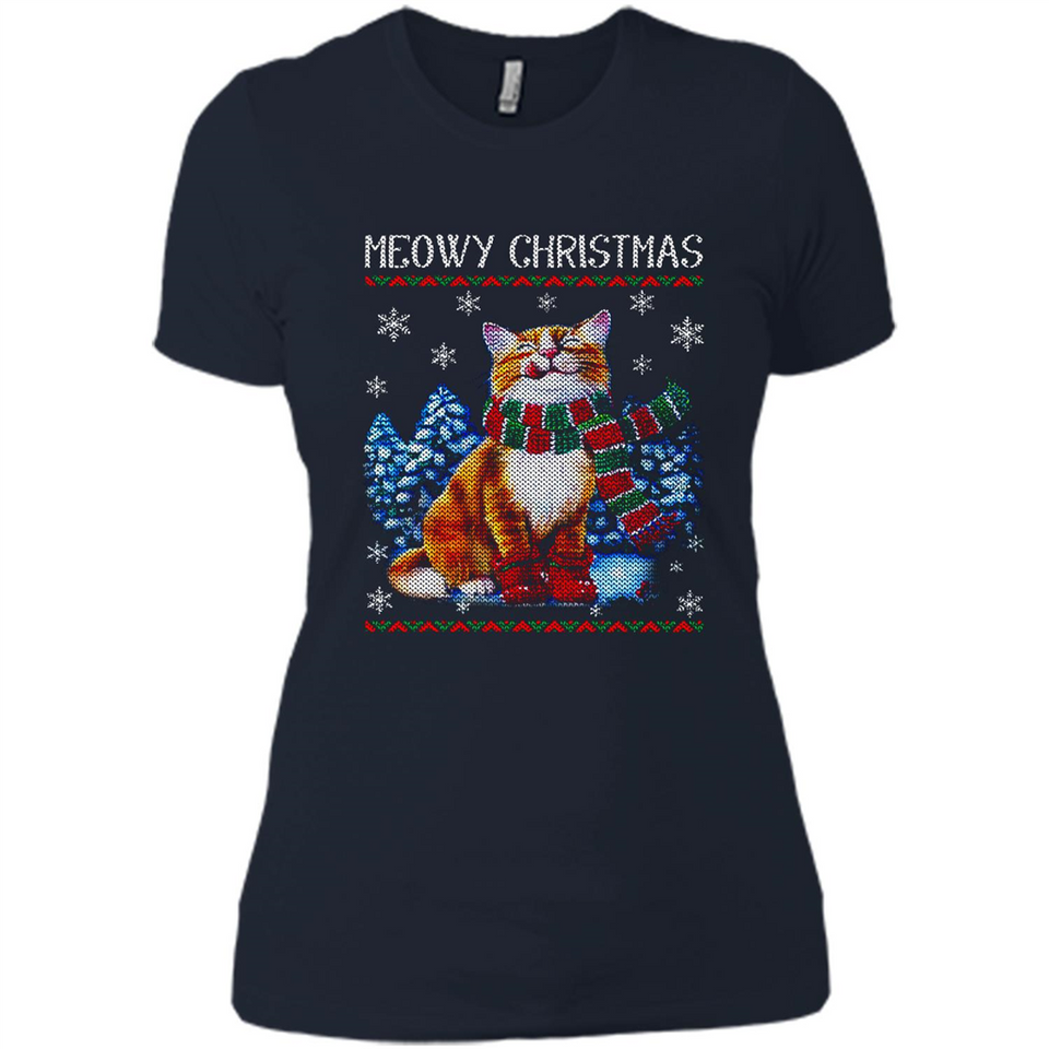 Christmas Ugly Sweater Cat With Christmas Meowy Chritstmas - Ladies' Boyfriend T-Shirt