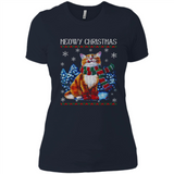 Christmas Ugly Sweater Cat With Christmas Meowy Chritstmas - Ladies' Boyfriend T-Shirt