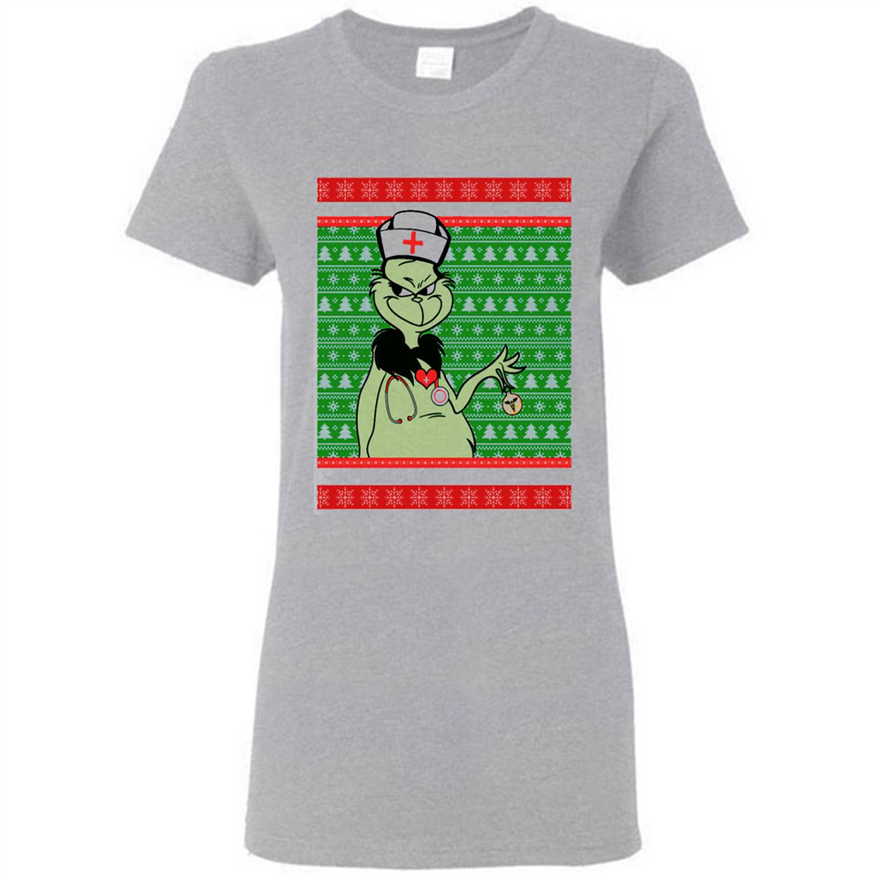 Grinch Nurse Ugly Christmas Sporty T-Shirt PINGPONG - Ladies Short-Sleeve