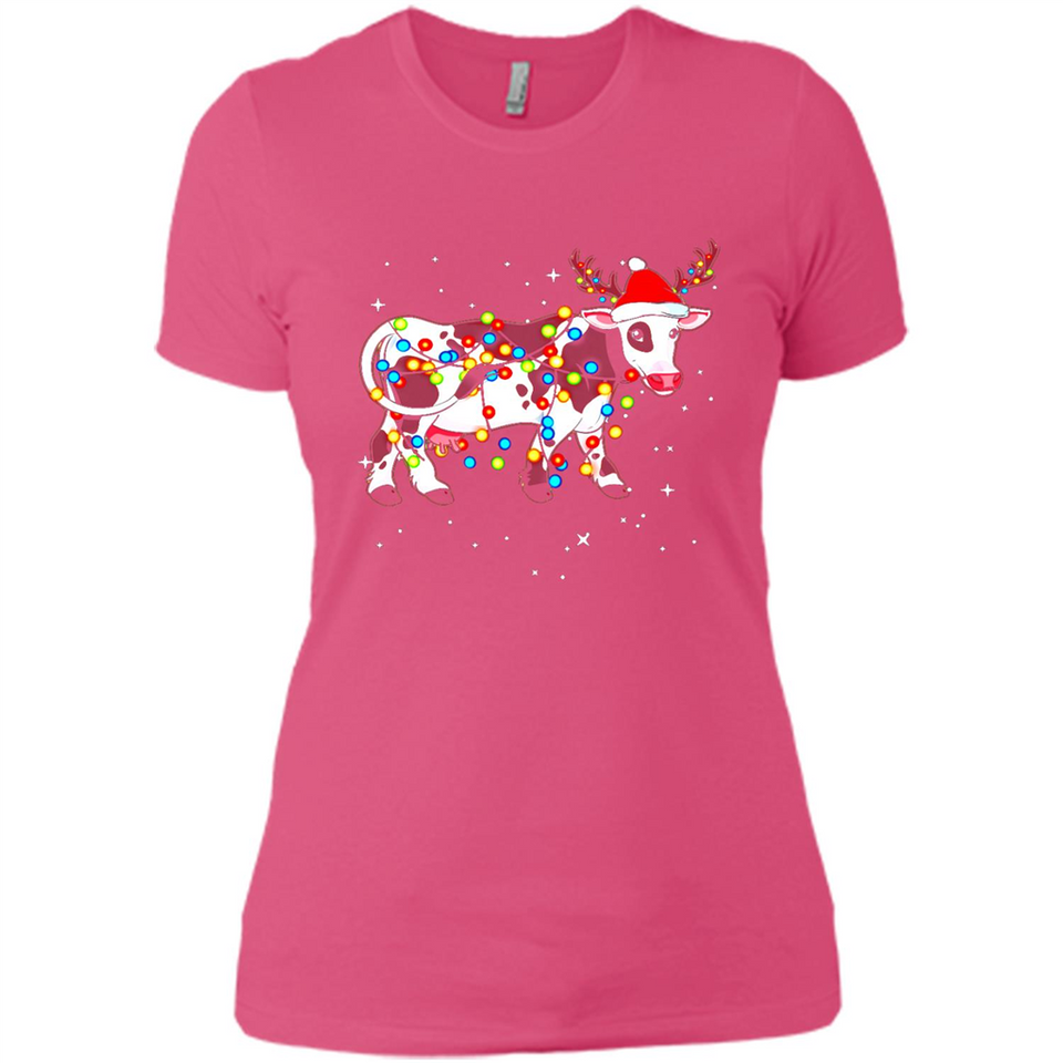 Christmas Lights Cow Wearing Santa Hat Funny Xmas Sweatshirt - Ladies' Boyfriend T-Shirt