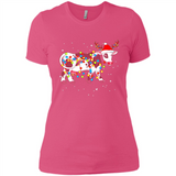 Christmas Lights Cow Wearing Santa Hat Funny Xmas Sweatshirt - Ladies' Boyfriend T-Shirt