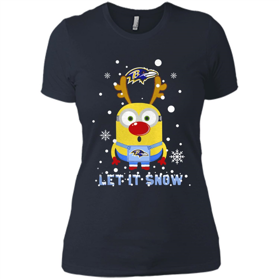 Minion Baltimore Ravens Ugly Christmas Sweater Let it Snow - Ladies' Boyfriend T-Shirt