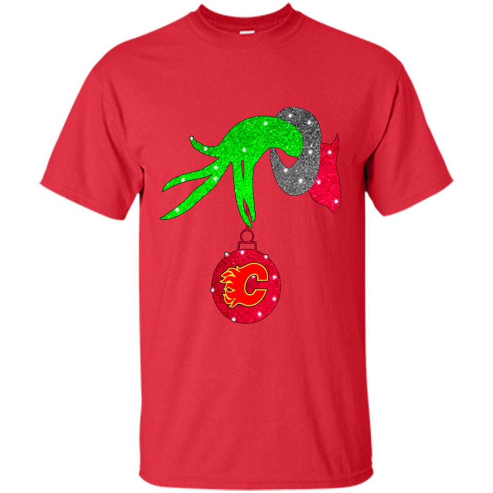 GRINCH HAND HOLDING CALGARY FLAMES GLITTER CHRISTMAS PINGPONG