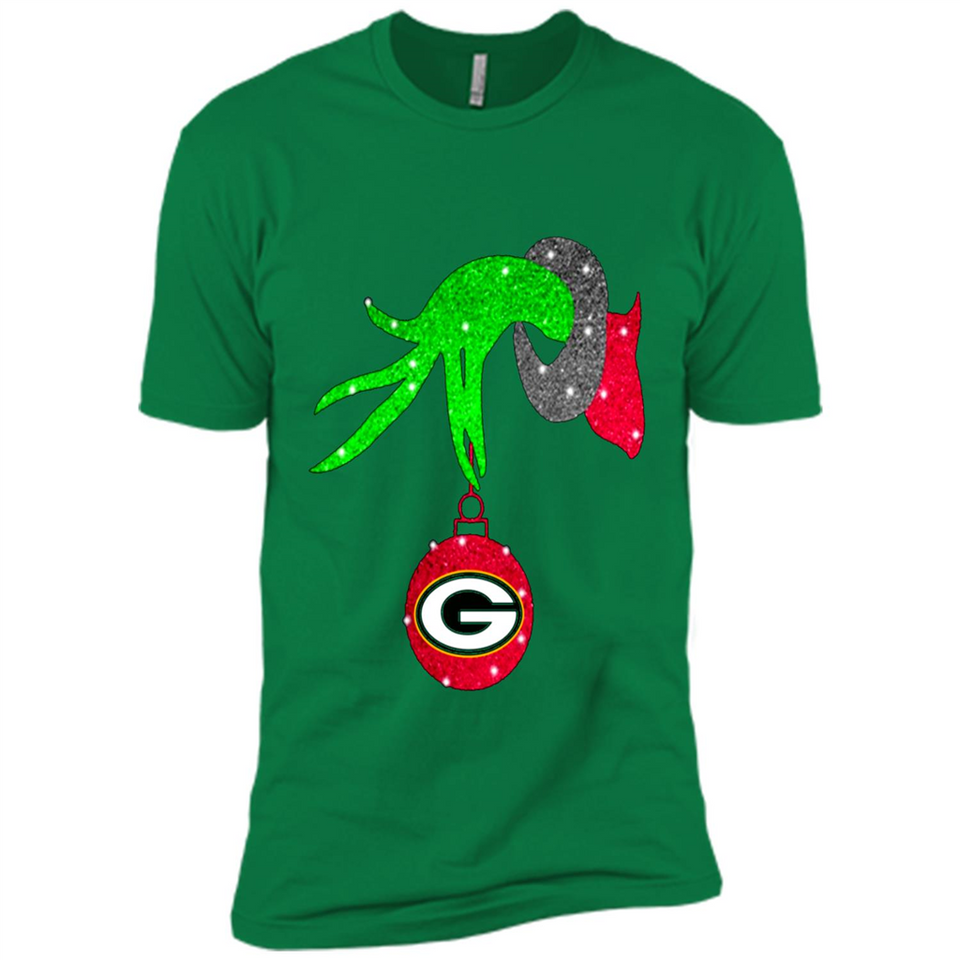 GRINCH HAND HOLDING GREEN BAY PACKERS GLITTER CHRISTMAS PINGPONG
