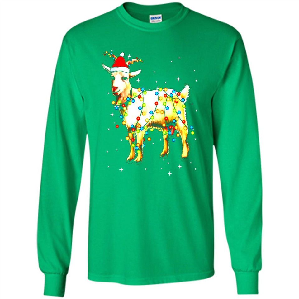 Christmas Lights Goat Wearing Santa Hat T-Shirt - Long Sleeve T-Shirt