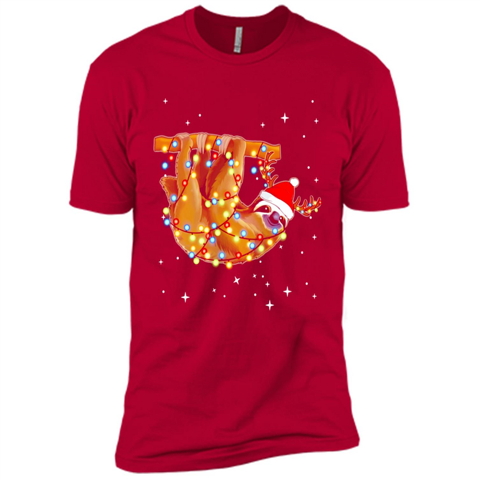 Christmas Lights Sloth Wearing Santa Hat Funny Xmas - Premium Short Sleeve T-Shirt