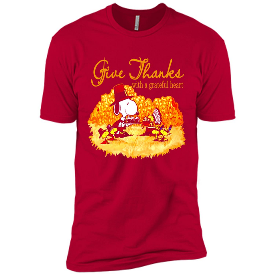 Snoopy Thanksgiving Give Thanks With A Grateful Heart - Premium Short Sleeve T-Shirt