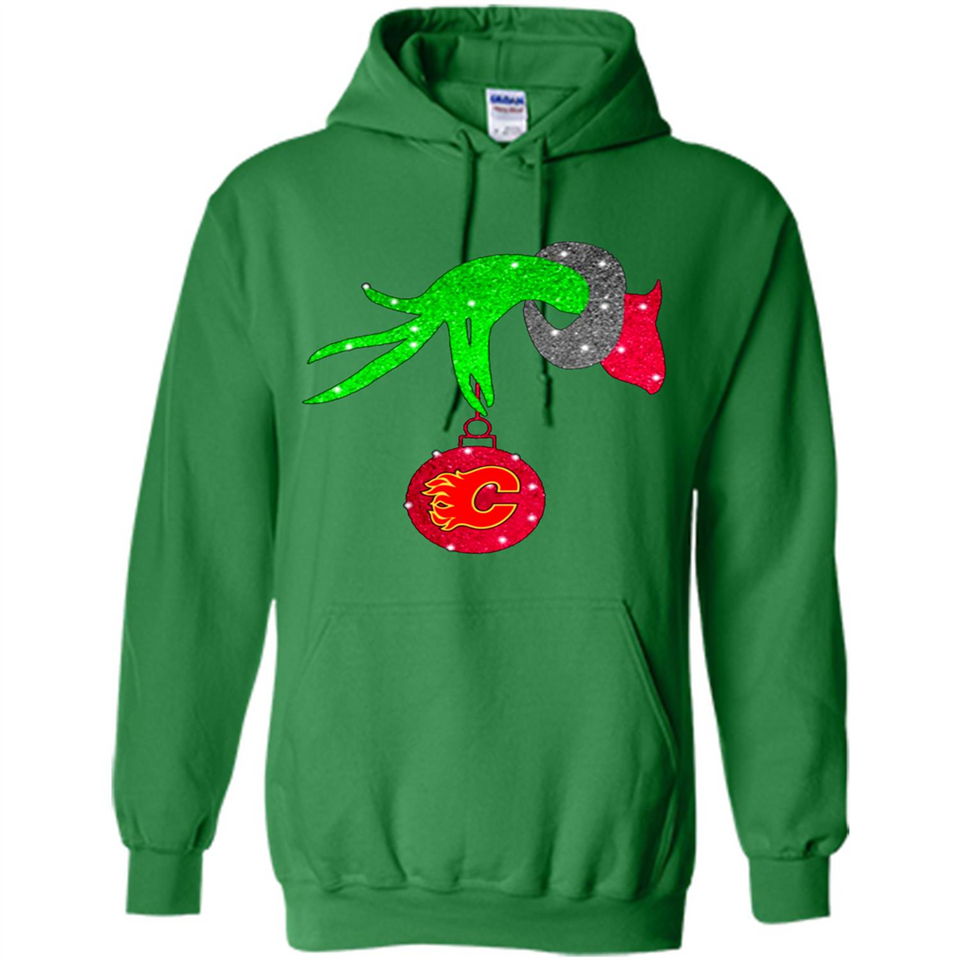 GRINCH HAND HOLDING CALGARY FLAMES GLITTER CHRISTMAS PINGPONG