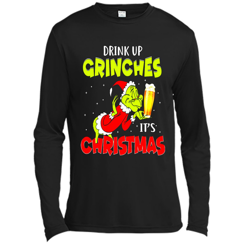 Drink Up Grinches it_s Christmas - Merry Xmas Sweatshirt - Canvas Long Sleeve T-Shirt