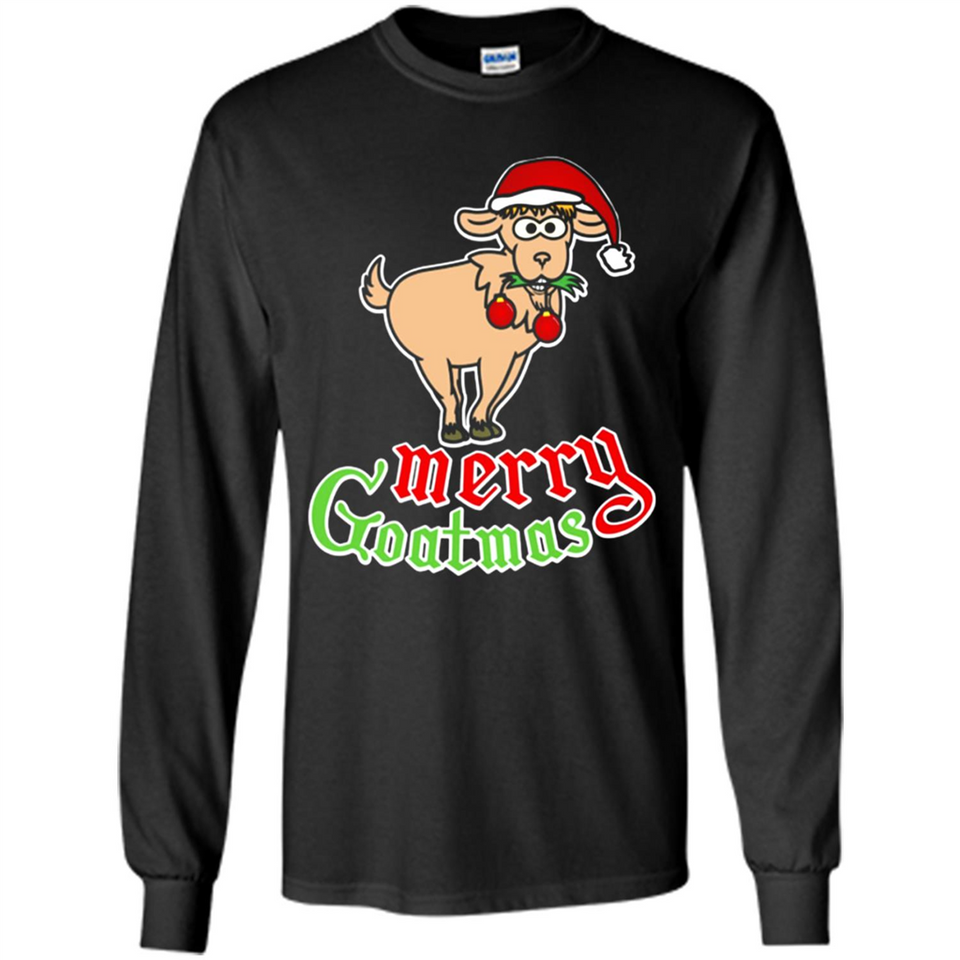 Christmas Merry Goatmas Goat Shirt Santa Hat - Long Sleeve T-Shirt