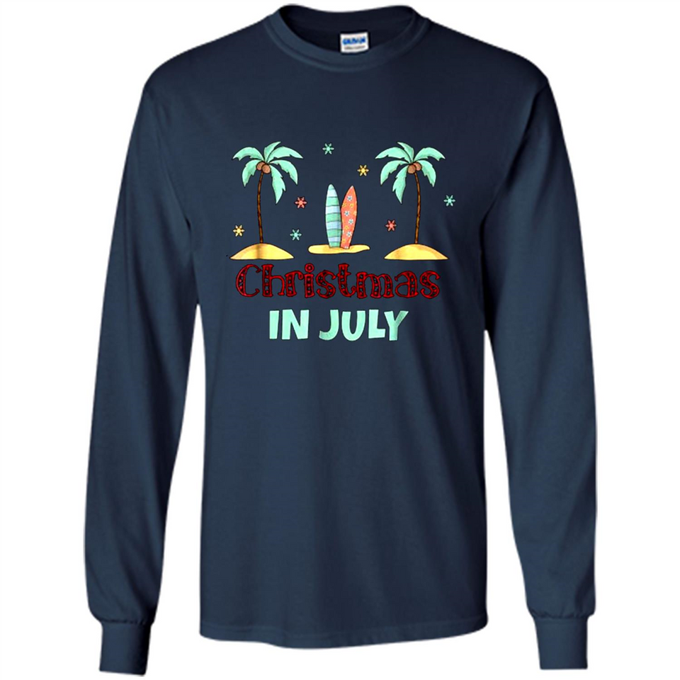 Christmas In July Shirt Surfing Palm Trees Surfboard - Long Sleeve T-Shirt