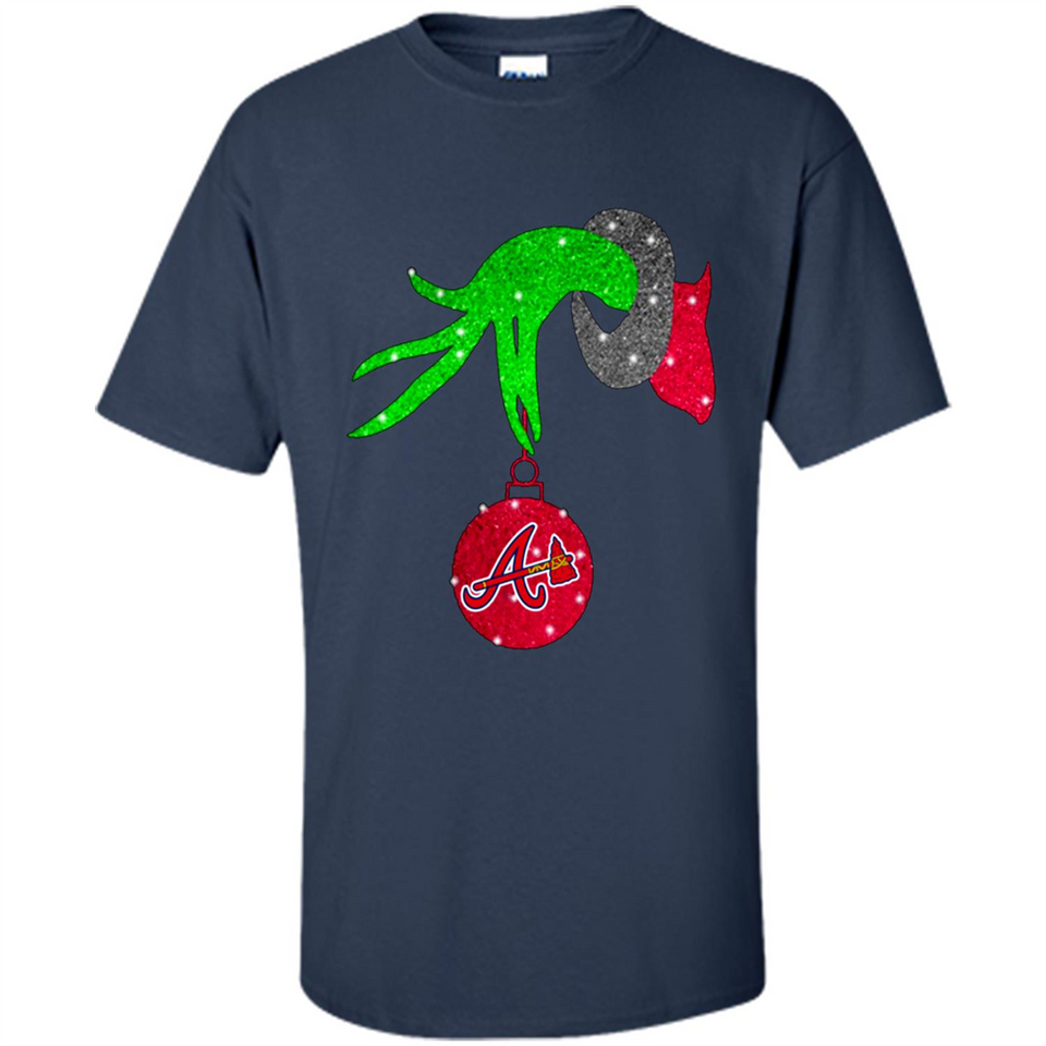 GRINCH HAND HOLDING ATLANTA BRAVES GLITTER CHRISTMAS PINGPONG