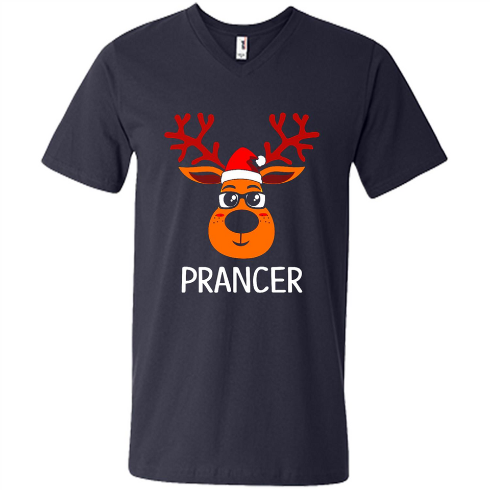 Prancer Reindeer Santa Claus Funny Xmas Holiday T-Shirt - Men's V-Neck