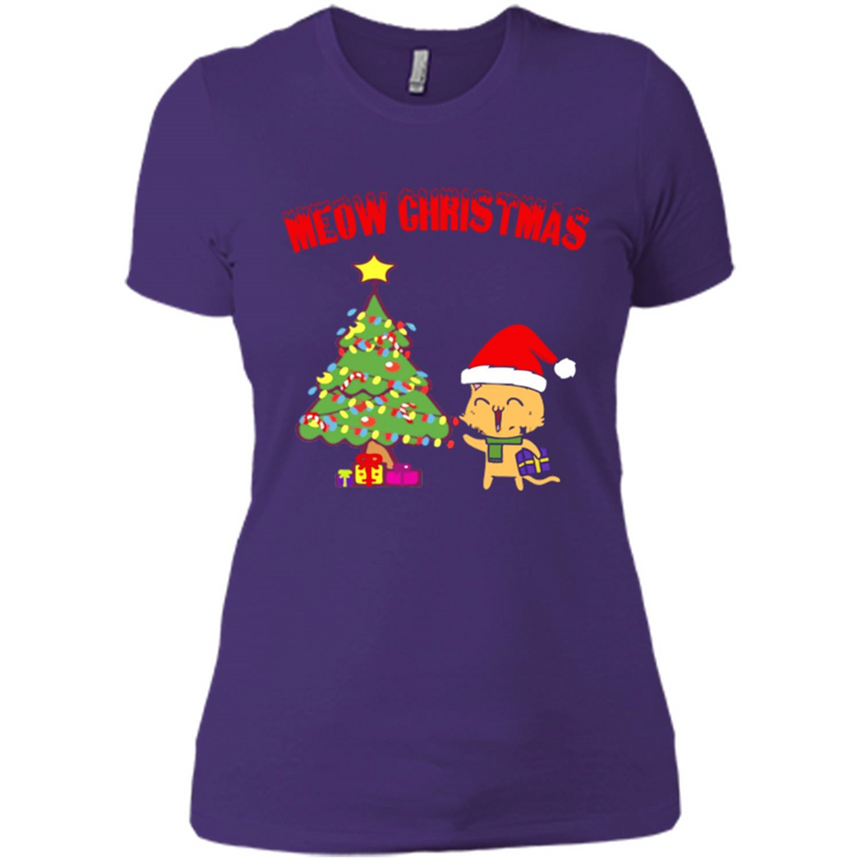 Meow merry christmas- cat and pine merry christmas - Ladies' Boyfriend T-Shirt