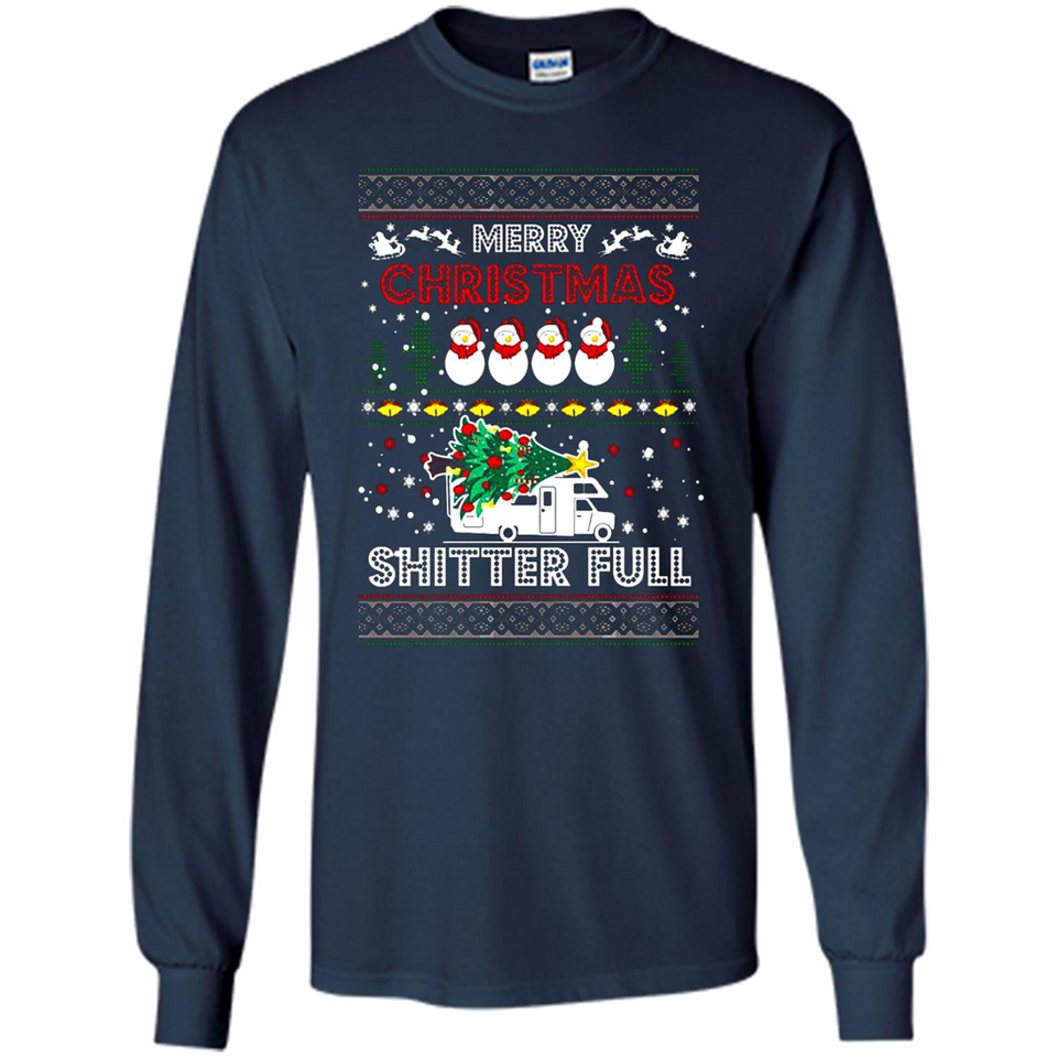 Merry Christmas Shitter Full Christmas Tree Snowman Sweater PINGPONG - Long Sleeve T-Shirt