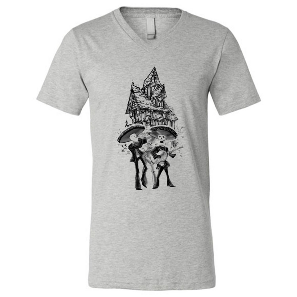 Mariachi Skeleton Shirt Dia De Los Muertos Tequila - Canvas Unisex V-Neck
