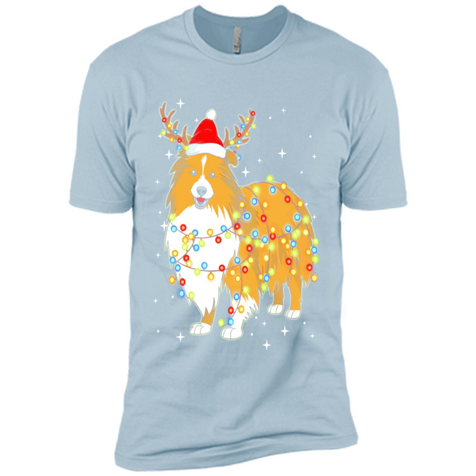Christmas Lights Shetland Sheepdog Wearing Santa Hat Funny Xmas - Premium Short Sleeve T-Shirt