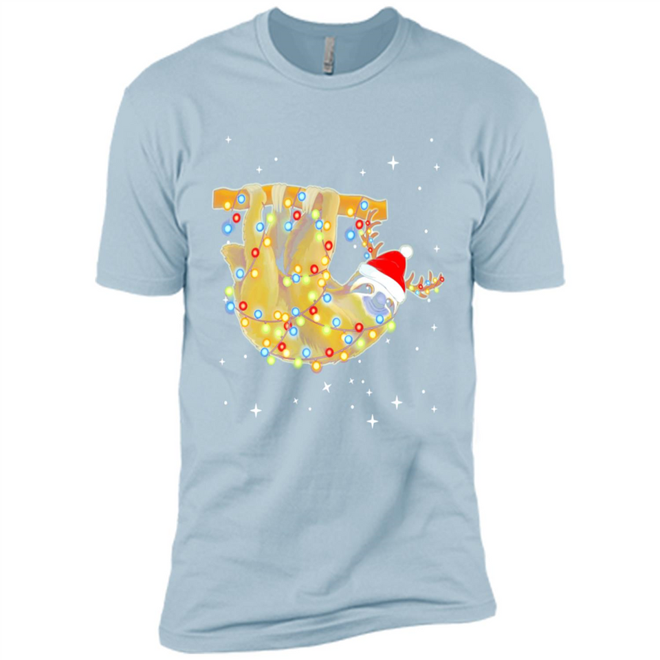 Christmas Lights Sloth Wearing Santa Hat Funny Xmas - Premium Short Sleeve T-Shirt