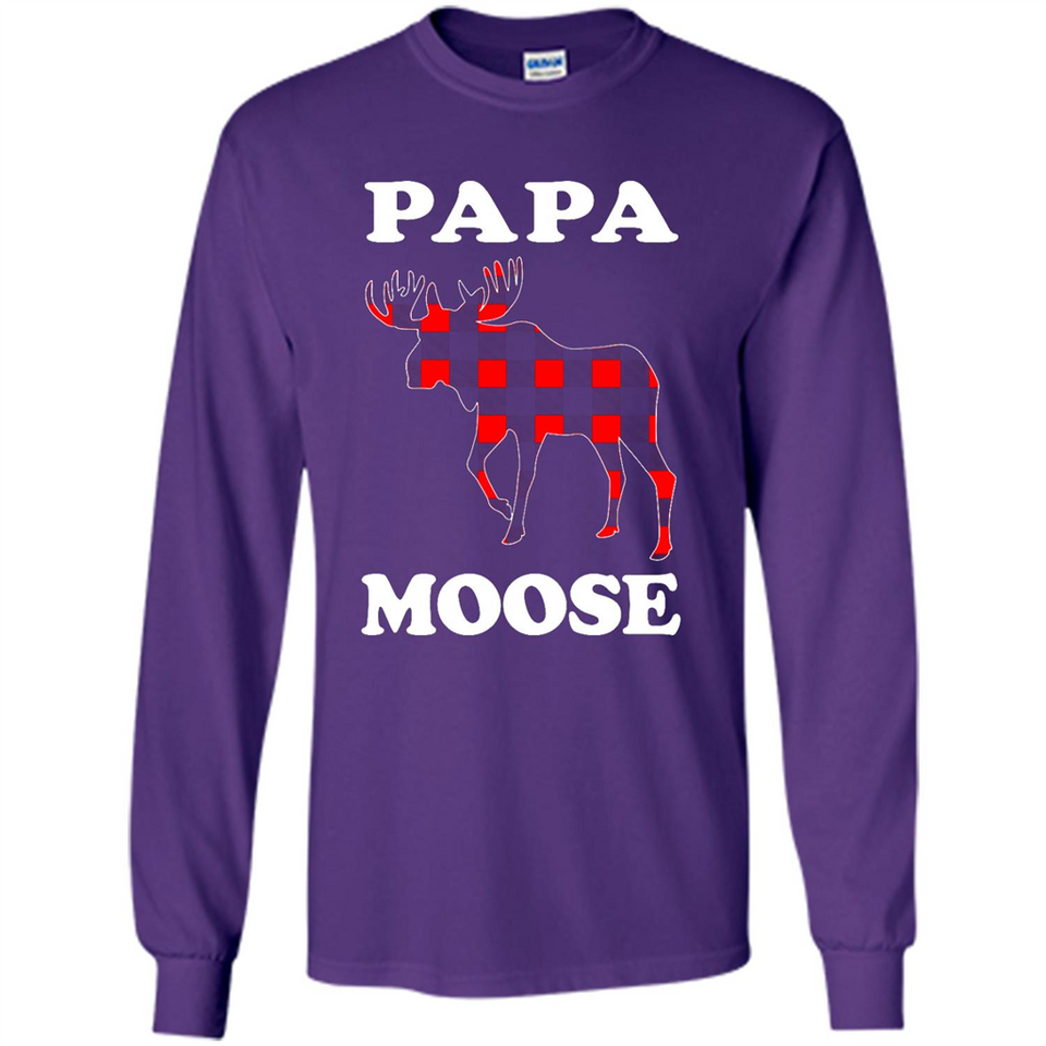 Papa Moose Funny Christmas Plaid Buffalo T-Shirt - Long Sleeve T-Shirt