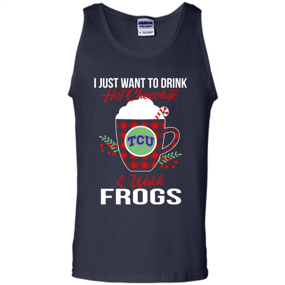 I Just Want To Drink Hot Chocolate & Watch TCU Horned Frogs Ugly Christmas Sweater PINGPONG