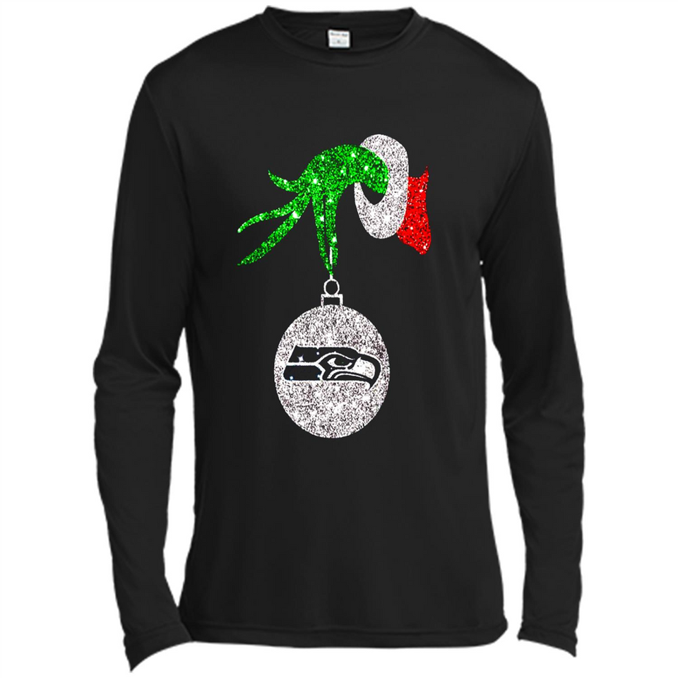 Funny Seattle Seahawks Glitter Grinch Monogram Ornament Christmas Gift - Canvas Long Sleeve T-Shirt