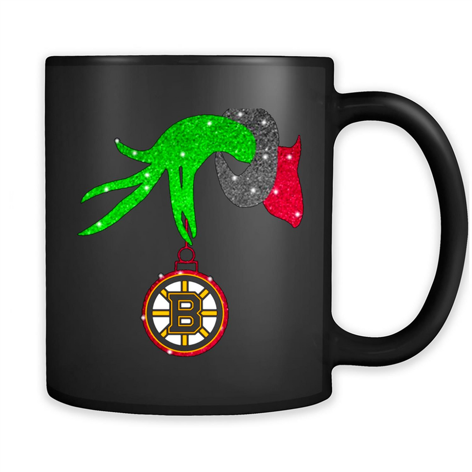 GRINCH HAND HOLDING BOSTON BRUINS GLITTER CHRISTMAS PINGPONG