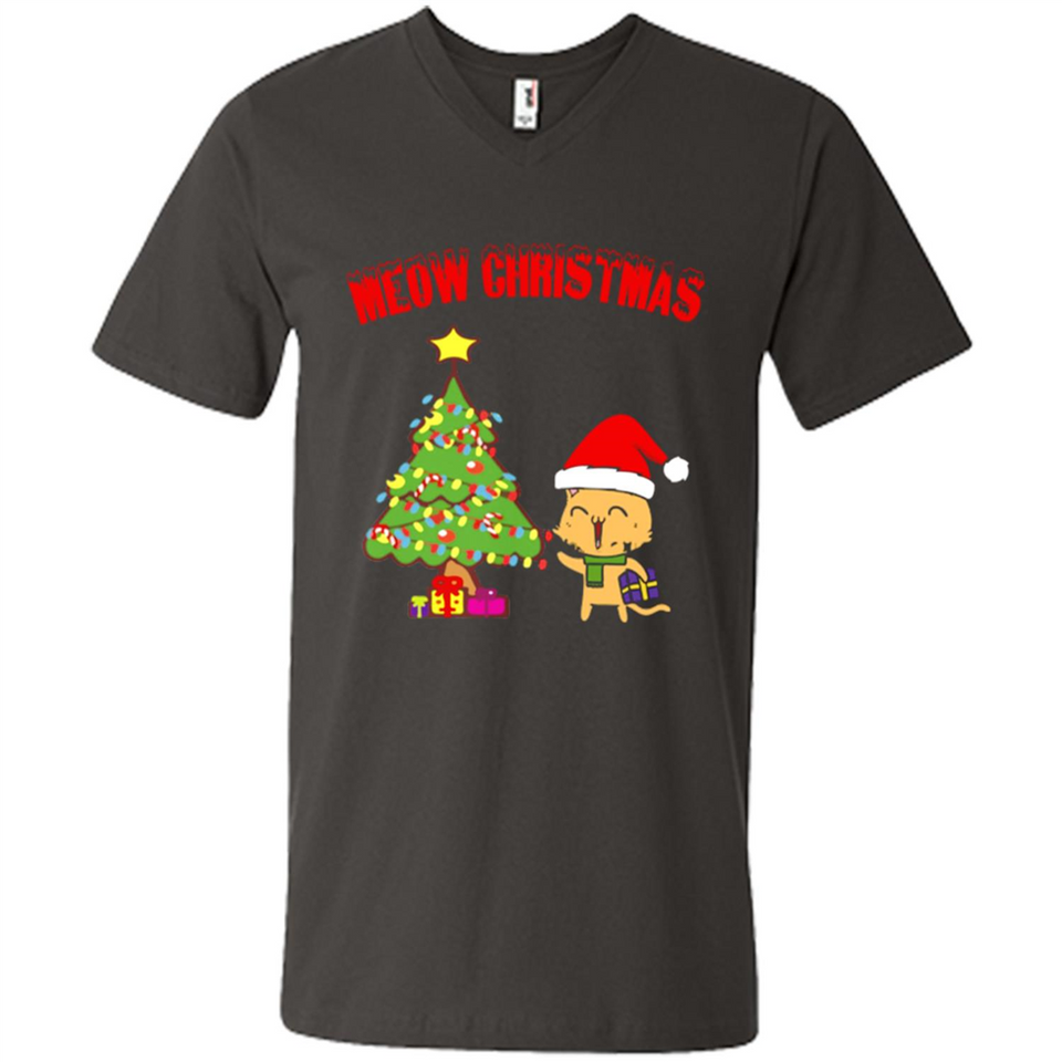 Meow merry christmas- cat and pine merry christmas - Men's V-Neck