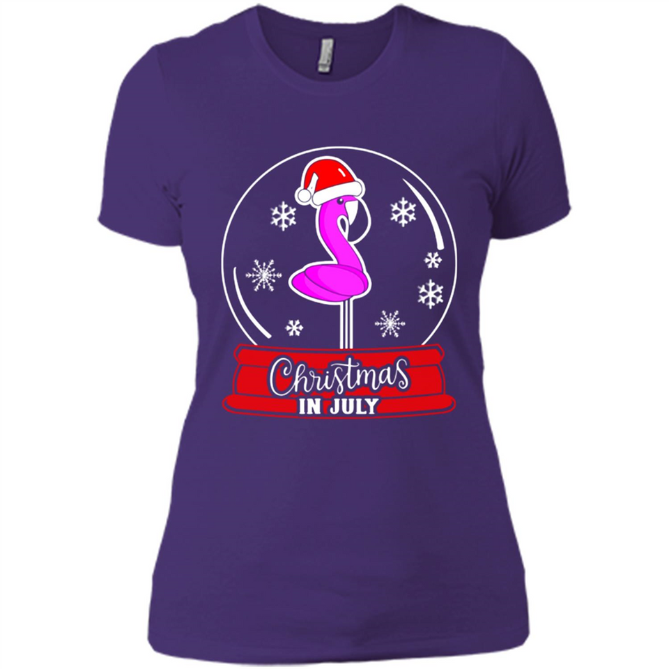Christmas In July Flamingo Snow Globe Santa Hat - Ladies' Boyfriend T-Shirt