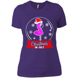Christmas In July Flamingo Snow Globe Santa Hat - Ladies' Boyfriend T-Shirt