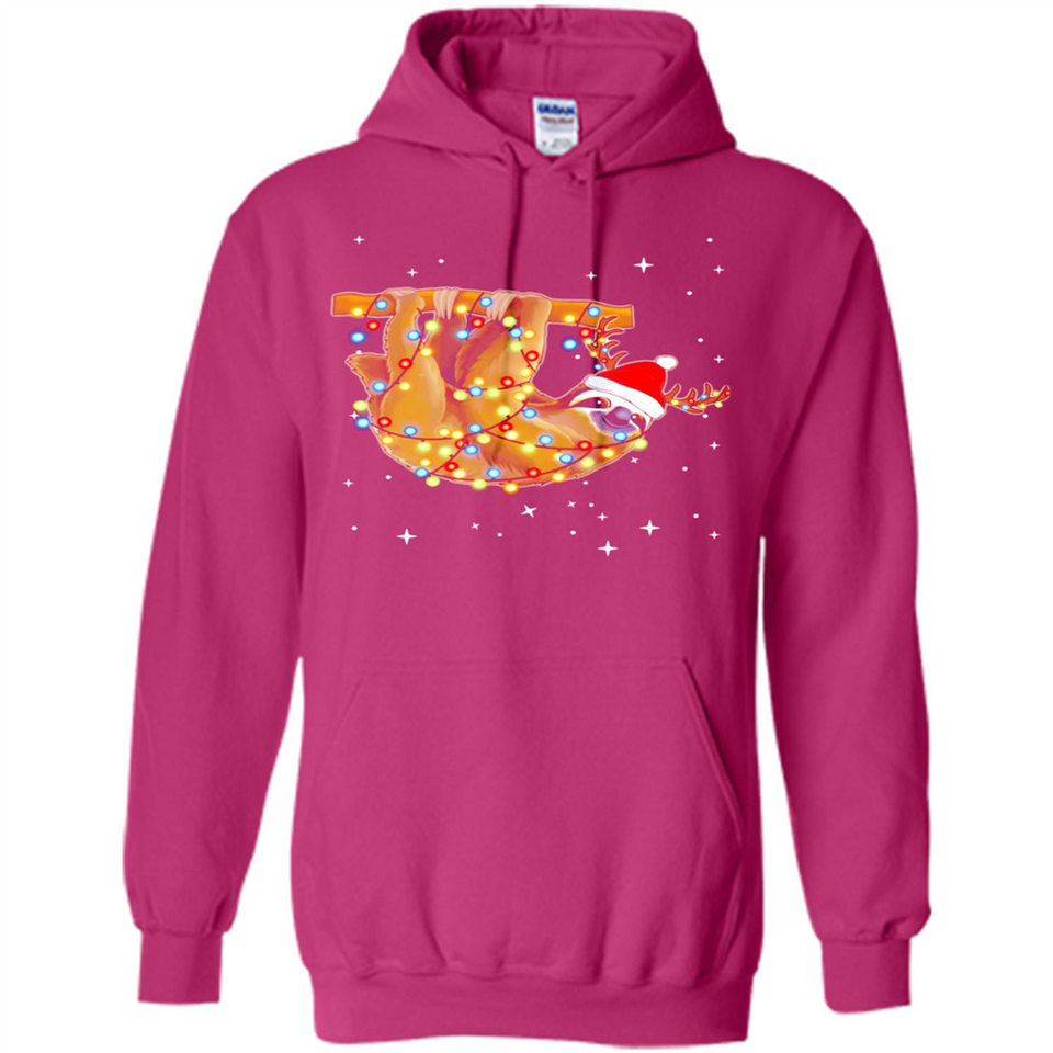 Christmas Lights Sloth Wearing Santa Hat Funny Xmas - Hoodie