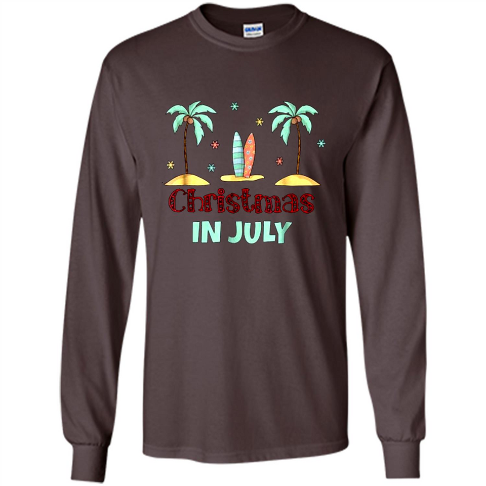 Christmas In July Shirt Surfing Palm Trees Surfboard - Long Sleeve T-Shirt