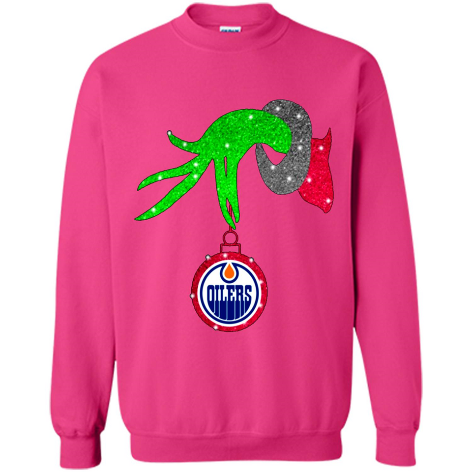 GRINCH HAND HOLDING EDMONTON OILERS GLITTER CHRISTMAS PINGPONG
