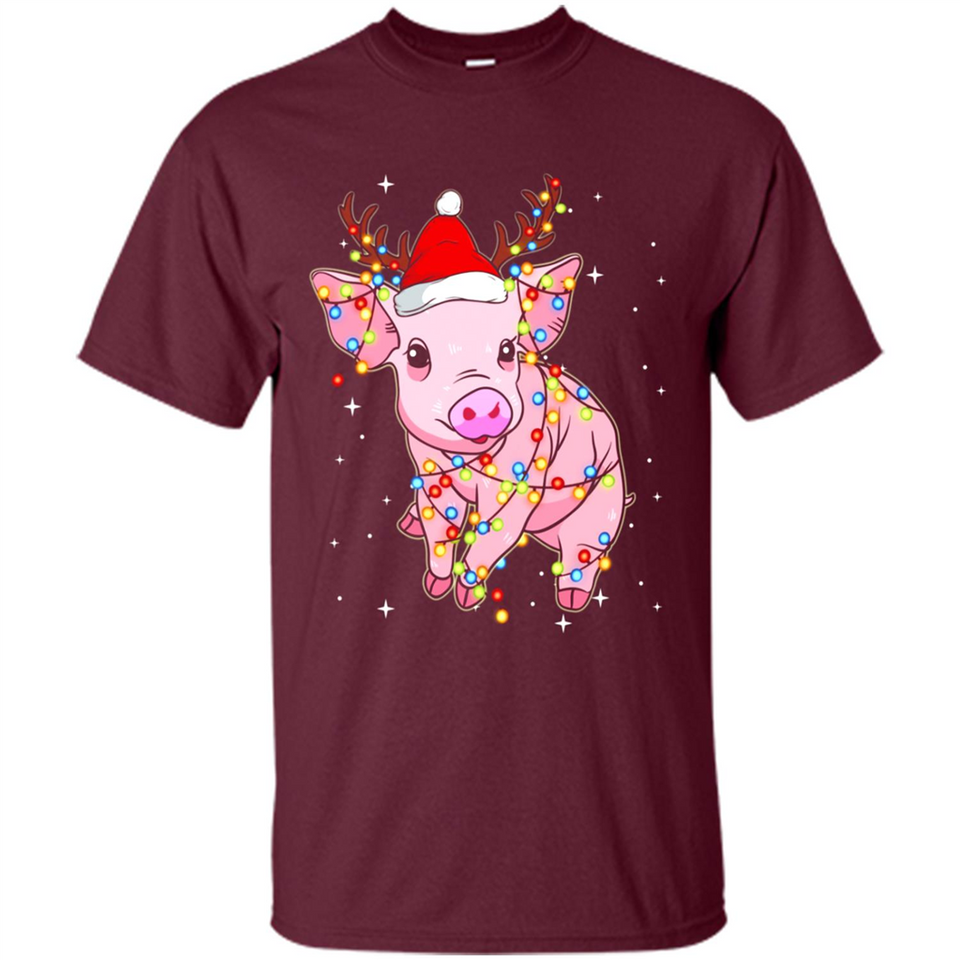 Christmas Lights Pig Wearing Santa Hat Funny Xmas - Shirt