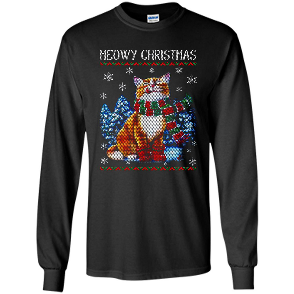 Christmas Ugly Sweater Cat With Christmas Meowy Chritstmas - Long Sleeve T-Shirt