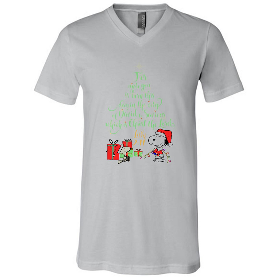Snoopy Merry Christmas with Christmas tree T-Shirt - Canvas Unisex V-Neck